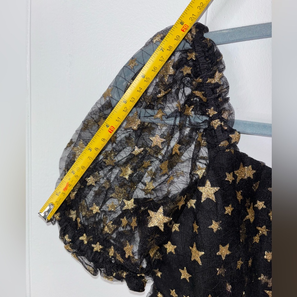 Unique Vintage Black Gold Star Mesh Babydoll Belle Dress M/6-8 NWT ✨ - Picture 7 of 14